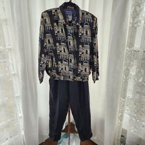 VINTAGE Details Sportswear 100% Silk Jacket Bomber Windbreaker Pant Set L Womens